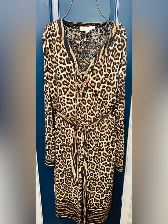 Michael Kors Dresses & Skirts - Michael Kors Leopard Print Long-Sleeve Tie-Waist Dress - Brown